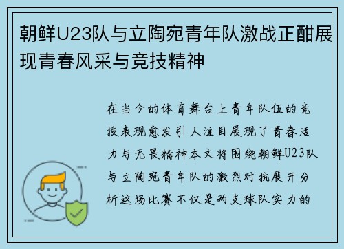朝鲜U23队与立陶宛青年队激战正酣展现青春风采与竞技精神